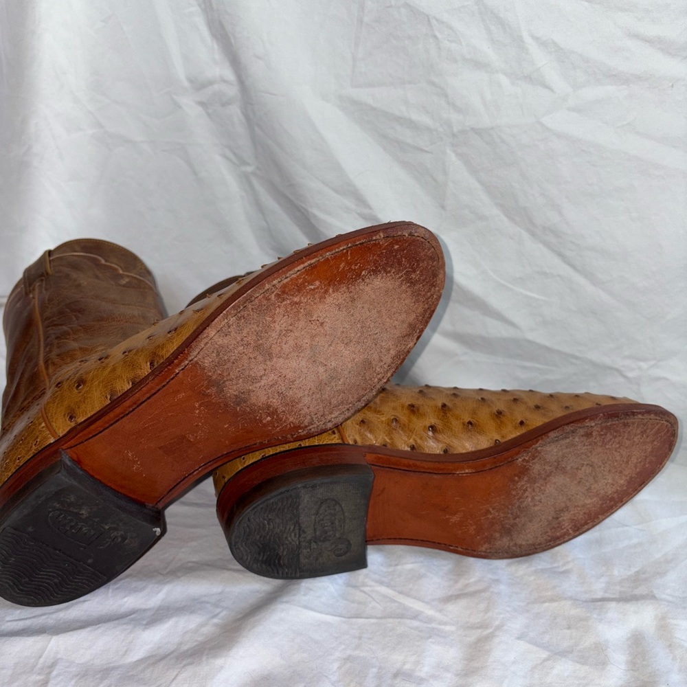 Justin Boots Tan and Brown Ostrich Western Boots - Picture 8 of 14